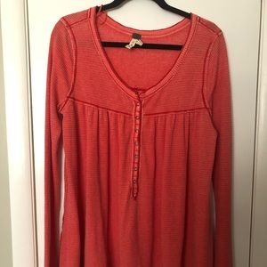Free People Kai Long Sleeve Henley Shirt - Red